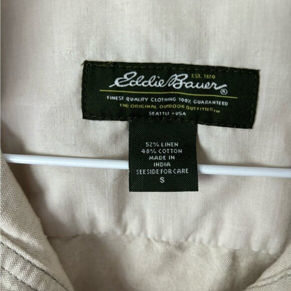Eddie Bauer Khaki Linen Blend Lightweight Jacket Button Up, Small - Picture 2 of 4